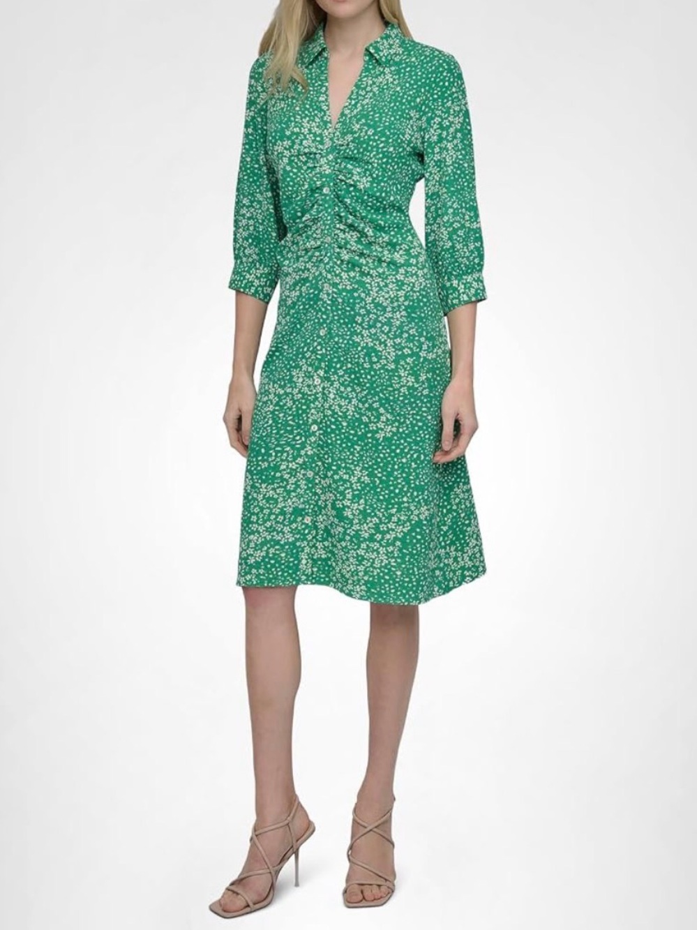 DKNY Green Floral Midi Shirt Dress
